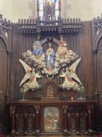 Ensemble de l'autel-retable de la Vierge : autel, retable, tabernacle, église paroissiale Notre-Dame (Campénéac)