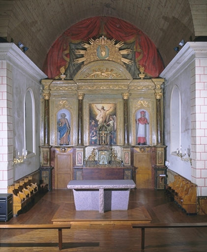 Ensemble du maître-autel (autel, retable, tabernacle, 2 gradins, exposition, degré, peinture monumentale)
