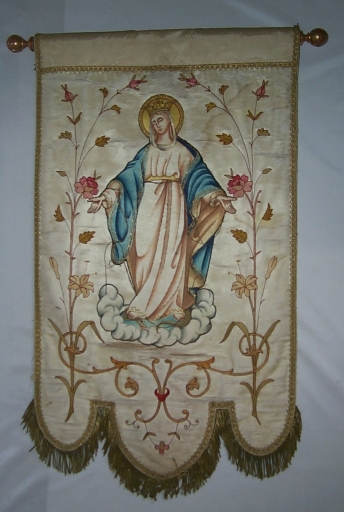 Ensemble de 2 bannières de procession : Immaculée Conception, Enfant Jésus