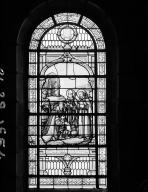 Verrière (5, verrière figurée) : vie du roi Gradlon, vie de saint Collodan, Baptême du Christ (baies 3, 4, 5, 6, 9), église paroissiale Saint-Collodan (Plogoff)