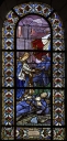 Verrière à personnages de la baie 105, servant de tableau commémoratif des morts de la guerre 1914-1918 : Mort d'un poilu
