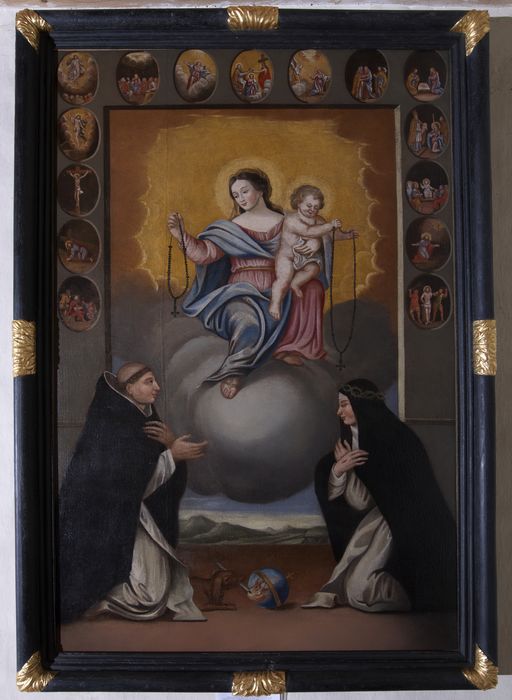 Tableau : Don du Rosaire à saint Dominique et à sainte Catherine de Sienne, église Saint-Laurent (Montertelot)