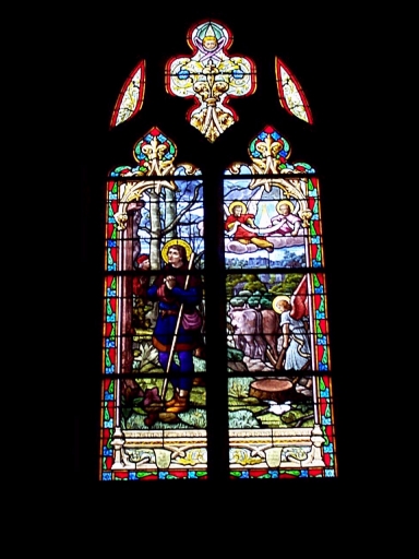 Verrière de la baie 13 (verrière hagiographique, vitrail tableau) : saint Isidore patron des laboureurs