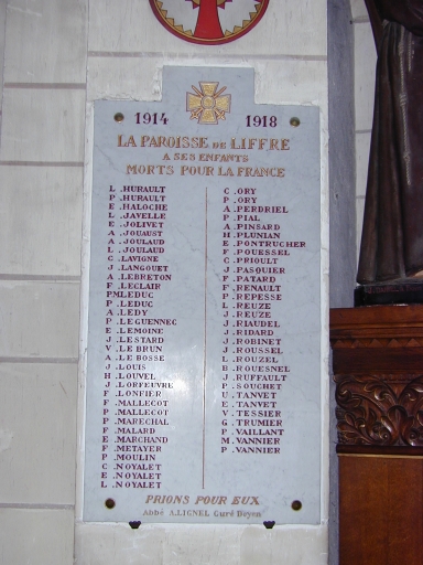 Ensemble de deux tableaux commémoratifs des morts de la Première Guerre mondiale