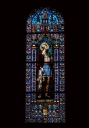 Verrières à personnages des baies 3, 5 et oculus (baie 105) : sainte Jeanne de Chantal, saint Maurice
