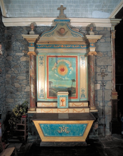 Ensemble de l'autel de la Vierge : autel, tabernacle, retable, 2 gradins d'autel, degré d'autel