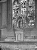 Autel, retable, gradins d'autel (2), tabernacle, exposition (maître-autel, retable architecturé (?), chapelle Saint-Hervé (Gourin)