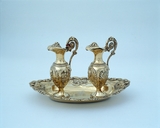 Ensemble de 2 burettes, un plateau à burettes et une clochette