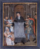 Tableau : Saint Yves distribuant des biens aux pauvres, église Saint-Michel (Glénac fusionnée en La Gacilly en 2017)