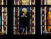 Verrière (verrière à personnages, maîtresse-vitre, verrière héraldique) (baie 0), chapelle Saint-Gobrien (Saint-Servant-sur-Oust)
