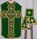 Ornement vert 2 : chasuble, bourse de corporal, étole, voile de calice