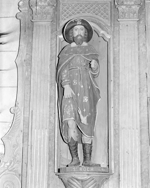 Statue (grandeur nature, d'applique) : saint Roch, église paroissiale Saint-Vinoc (Plouhinec-29)