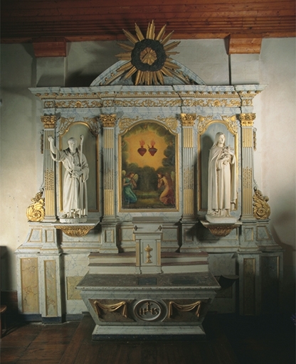 Ensemble de l'autel des Coeurs Sacrés de Jésus et Marie (autel, retable, tabernacle, 2 gradins, degré)