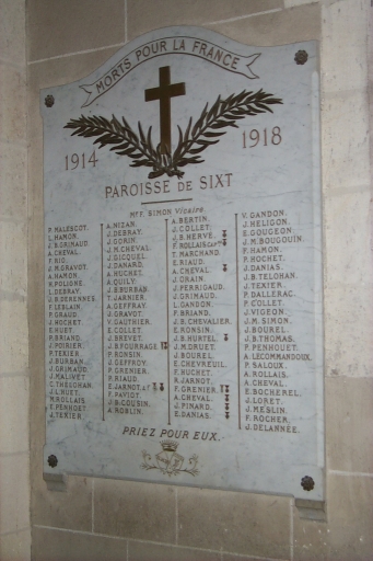Tableau commémoratif des morts de la guerre 1914-1918