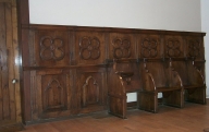 Ensemble d'un lambris de demi-revêtement et de 2x 3 stalles
