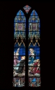 Verrière à personnages de la baie 105 : Don du rosaire à saint Dominique