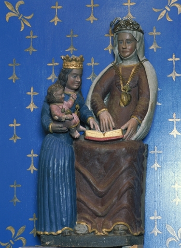 Statue : sainte Anne enseignant, la Vierge et l'Enfant, Ropenard (Maure-de-Bretagne fusionnée en Val d'Anast en 2017)
