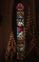 Ensemble de 7 verrières décoratives ou à personnages du choeur (baies 0, 1 à 6) : Sacré Coeur, Saint Martin, Saint Michel, et rose occidentale