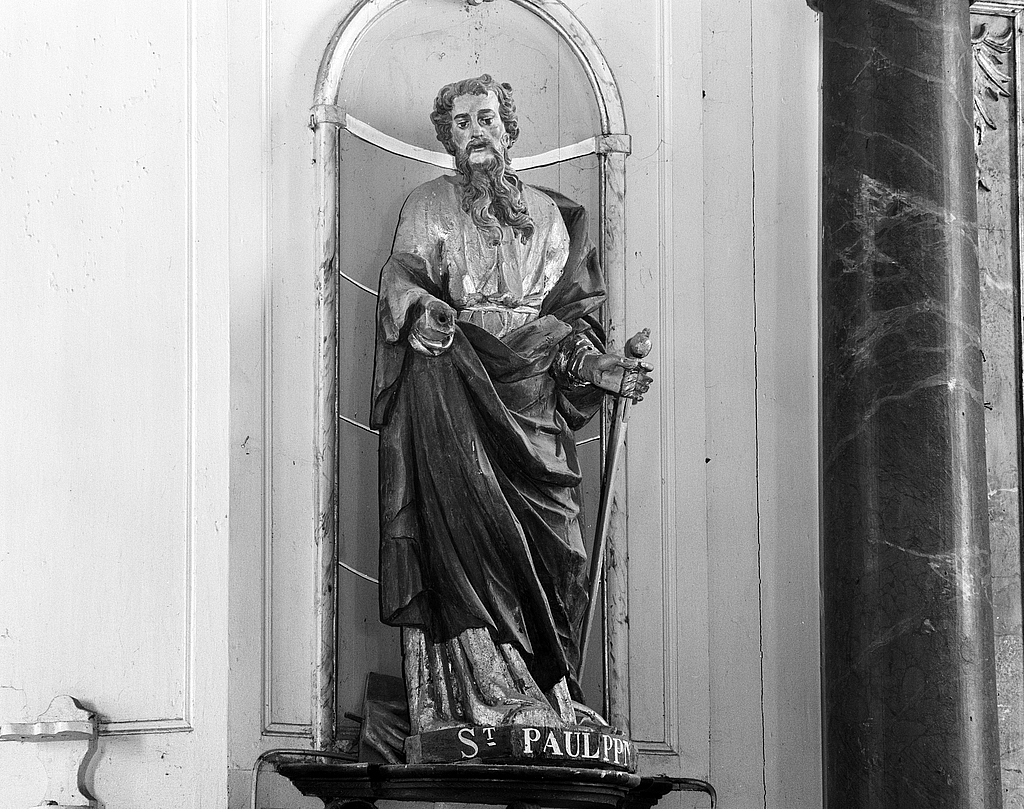 Statue (2, d' applique, grandeur nature, en pendant) : saint Paul, saint Pierre, église paroissiale Saint-Pierre (Sibiril)