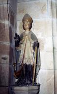 Statue (petite nature) : saint évêque (2), église paroissiale Saint-Budoc ou Notre-Dame de la Clarté (Beuzec-Cap-Sizun)