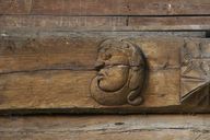 Ensemble de la charpente du chœur, du bras nord du transept et de la nef : entraits, sablières, blochets, église Saint-Pierre (Sérent)