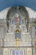 Autel, tabernacle, exposition, gradins d'autel (2) (maître-autel, autel tombeau, tabernacle architecturé), dit du Sacré-Coeur, (anciennement autel retable numéro 1), église paroissiale Saint-Vinoc (Plouhinec-29)