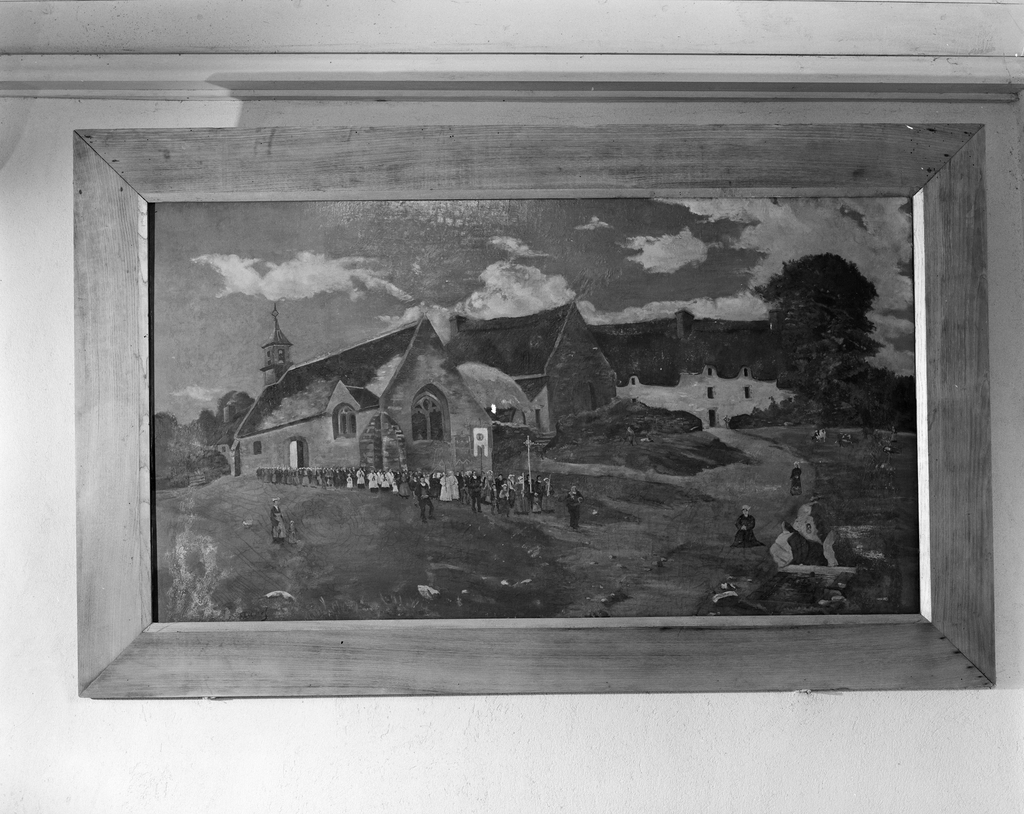 Tableau : procession religieuse à la chapelle Saint-Nicodème, chapelle Saint-Nicodème et Notre-Dame-de-la-Rosée (Quéven)
