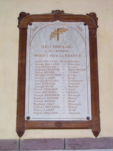 Plaque commémorative : Les Brûlais à ses enfants morts pour la France