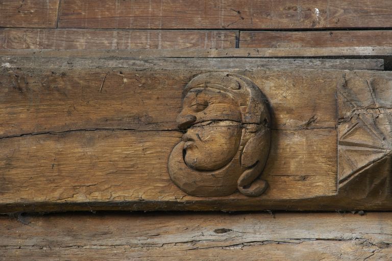 Ensemble de la charpente du chœur, du bras nord du transept et de la nef : entraits, sablières, blochets, église Saint-Pierre (Sérent)