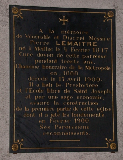 Plaque commémorative de l'abbé Pierre Lemaître