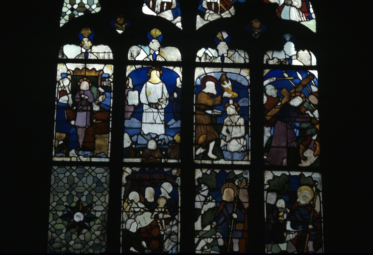 Verrière à personnages de la baie 5 : Scènes de la vie du Christ ; Scènes de la vie de saint Roch, église Saint-Gilles (Malestroit)