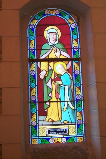 Ensemble de 4 verrières à personnages (baies 1 à 4) : Education de la Vierge, saint Joseph et l'Enfant, saint Jean-Baptiste, saint Pierre