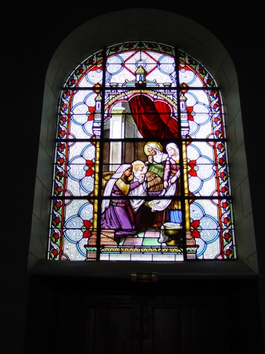 Verrières (4) baies 5, 7, 6 et 8 (verrières historiées) : Nativité de Marie ; Ascension de la Vierge ; Sainte Famille ; Couronnement de la Vierge
