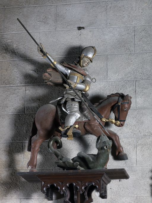 Groupe sculpté : Saint Georges terrassant le dragon, église Saint-Gilles (Malestroit)