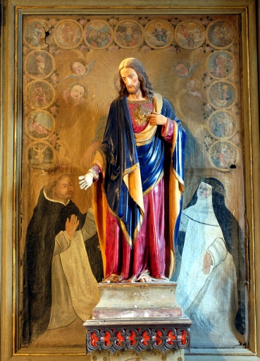 Tableau d'autel : Don du Rosaire à saint Dominique et à sainte Catherine de Sienne