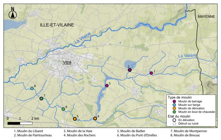 Les moulins du cours d'eau La Valière