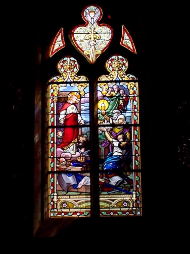 Verrière de la baie 4 (verrière à personnages, vitrail tableau) : Consécration de la France au Sacré Coeur