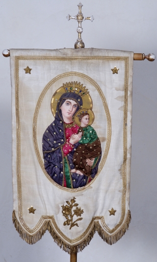 Bannière de procession : Notre-Dame de Perpétuel secours et Louis Marie Grignon de Montfort