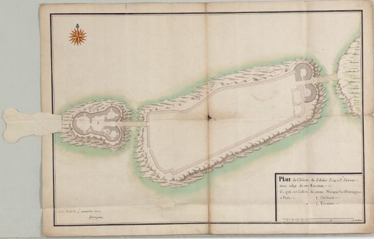Plan du rez-de-chaussée de la Tour Solidor et de son ouvrage avancé par l'ingénieur Garengeau, 4 novembre 1691