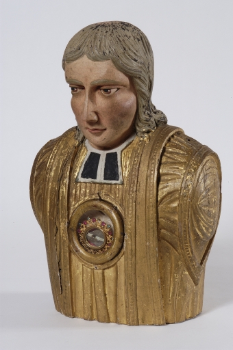 Buste-reliquaire (de procession) : saint Gouvry, place Ernest Lemoine (Bieuzy fusionnée en Pluméliau-Bieuzy en 2019)