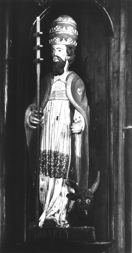 Statue (petite nature) : saint Cornély, église paroissiale Sainte-Cécile (Theix fusionnée en Theix-Noyalo en 2016)