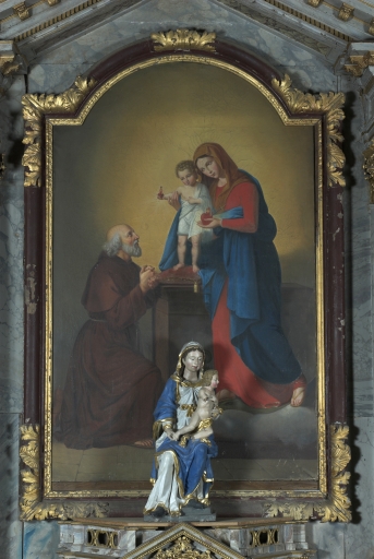 Tableau d'autel : Don du Sacré Coeur par la Vierge et l'Enfant à saint Hermeland