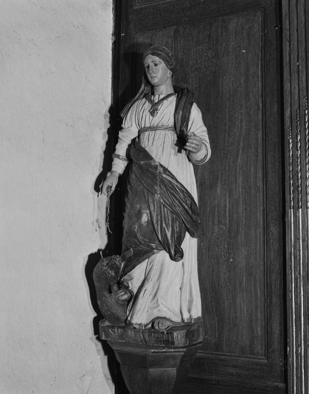 Statue (petite nature, d'applique) : sainte Marguerite, église paroissiale sainte-Brigitte, sainte-Anne (Noyalo fusionnée en Theix-Noyalo en 2016)