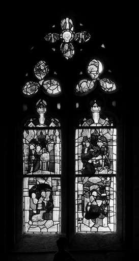 Verrière à personnages : Enfance du Christ, Martyre de Sainte Barbe (baie 2)