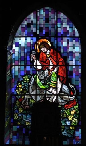 Verrière à personnage de la maîtresse-vitre : Saint Armel capture la guivre