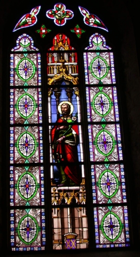 Ensemble des 3 verrières à personnages des baies 1, 2, 4 : Immaculée Conception, Saint Joseph