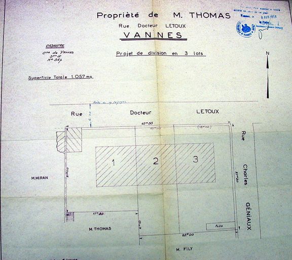 Lotissement Thomas, 5, 7, 9 rue du docteur Letoux ; rue Charles Geniaux (Vannes)