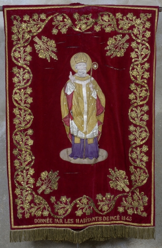 Bannière paroissiale de procession : saint Melaine et Immaculée conception