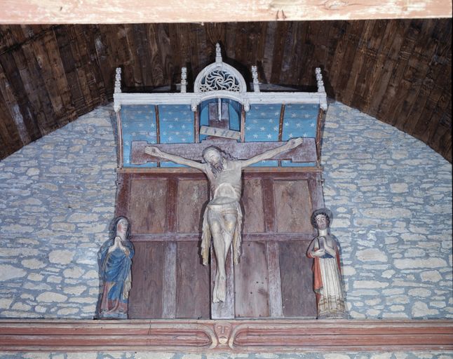 Groupe sculpté (à dais) : Calvaire, chapelle Saint-Gobrien (Saint-Servant-sur-Oust)