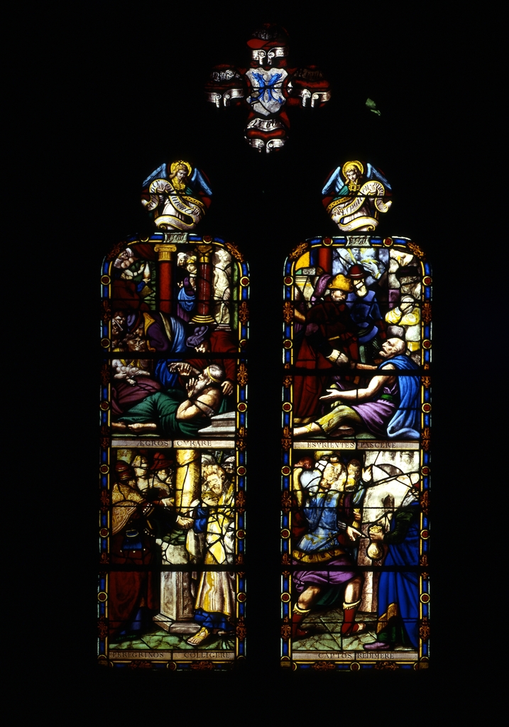 Verrière : scènes de Miséricorde (baie 24), cathédrale de Saint-Paul-Aurélien (Saint-Pol-de-Léon)
